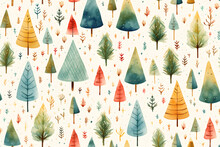Christmas And Happy New Year Background Vector. Hand Painted Watercolor Drawing For Winter Season. 
Pattern Christmass Tree
