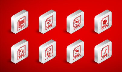 Poster - Set line MP3 file document, MSG, HTML, WMA, TXT, AI and MOV icon. Vector