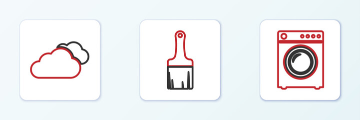 Poster - Set line Washer, Cloud and Paint brush icon. Vector