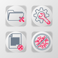 Poster - Set line Stop virus, bacteria, File document service, Wrench and gear and Folder icon. Vector