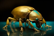 Lucky And Wealthy Golden Beetle From Egypt. Generative AI
