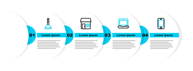 Poster - Set line Mobile phone, Laptop, House and Rubber plunger icon. Vector