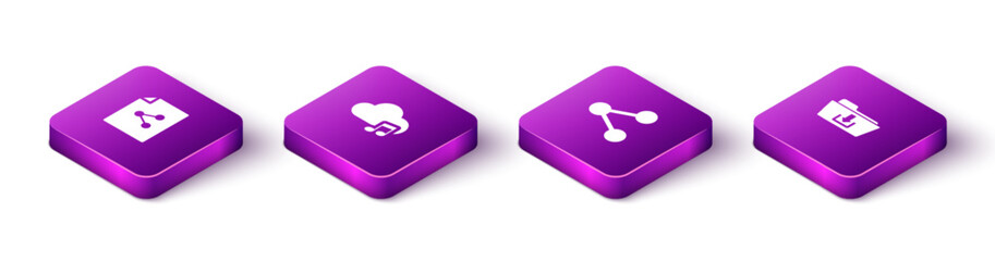 Poster - Set Isometric Share file, Music streaming service, and Folder download icon. Vector