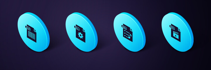 Poster - Set Isometric MOV file document, M3U, DLL and XLS icon. Vector