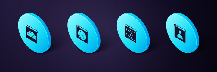 Poster - Set Isometric Create account screen, Browser window, and Digital speed meter icon. Vector