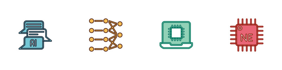 Poster - Set Chat bot, Neural network, Processor CPU and icon. Vector