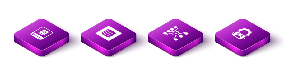 Poster - Set Isometric Artificial intelligence AI, Server, Data, Neural network and Robot setting icon. Vector