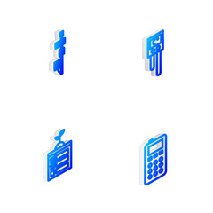 Sticker - Set Isometric line Temperature and humidity sensor, Standalone, Smart farming technology and Remote control icon. Vector