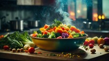 Steam cooked healthy vegetables in bowl plate