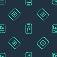 Poster - Set line Music player, Stop media button and equalizer on seamless pattern. Vector