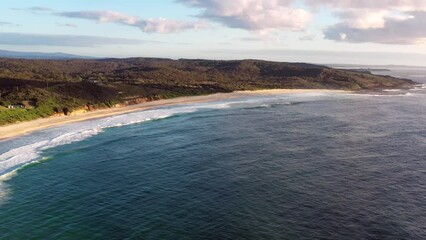 Poster - Middle Camp beach of Catherine Hill bay on Pacific coast of Australia – aerial.
