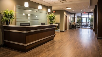 Poster - An office reception area with a warm and inviting atmosphere