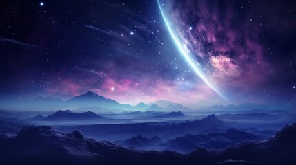 Wall Mural - Surreal hyper space landscape with distant galaxies