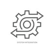 Data operation and system integration process with thin line gearwheel. Outline trend modern simple recycle or execute logotype graphic design element isolated on white. Editable Stroke. EPS 10