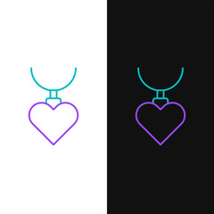 Sticker - Line Necklace with heart shaped pendant icon isolated on white and black background. Jewellery decoration. International Happy Women Day. Colorful outline concept. Vector