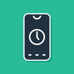 Poster - blue alarm clock app smartphone interface icon isolated on green background. vector