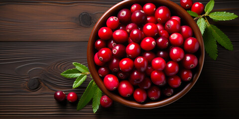 Wall Mural - Cranberry banner. Bowl full of cranberries. Close-up food photography background