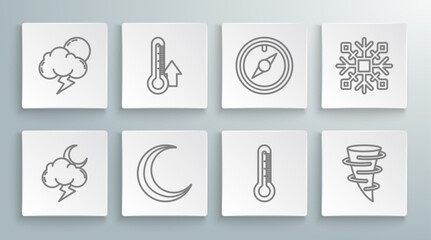 Canvas Print - Set line Storm, Thermometer, Moon and stars, Tornado, Wind rose, Snowflake and icon. Vector