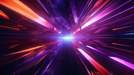 Poster - abstract flight in retro neon hyper warp space in the tunnel 3d illustration