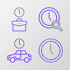 Poster - Set line Clock, Time to travel, Magnifying glass with clock and Work time icon. Vector