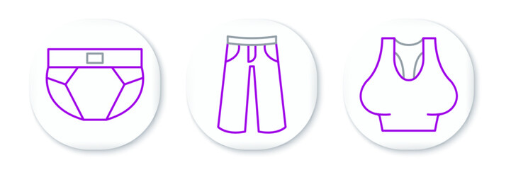 Canvas Print - Set line Undershirt, Men underpants and Pants icon. Vector