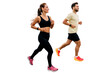 © muse studio - People are healthy, a woman and a man are friends running together. Sports people train together. A young couple of two people leads a healthy lifestyle in sportswear. Transparent background.