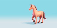 3d Render Illustration Of Horse, Plastic Realistic Icon, Horse Making Step, Brown Tail And Mane, Beige Body, Isolated
