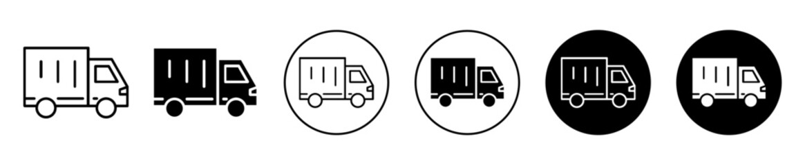 Poster - Delivery truck icon. transportation vehicle container symbol set. shipping truck with trailer or lorry vector sign. Product Distribution freight carrier line logo. logistic delivery truck hauler icon