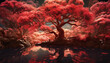 Landschaft mit roten Bäumen