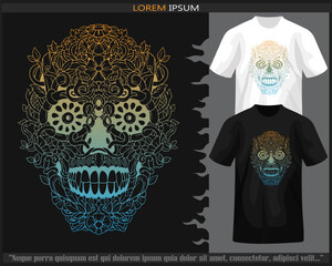 Gradient Colorful Skull head mandala arts isolated on black and white t shirt.