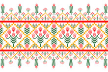 Pixel Fabric Pattern, Abstract Flower, Geometric Shape, Square, Tile, Red, Green, Yellow, White For Fabric Pattern, Pillow, Curtain, Bed Sheet, Tablecloth.