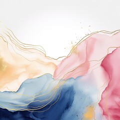 Wall Mural - abstract watercolour fluid background with waves and pastel colors with gold accents.