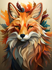 beautiful fox art with blue, green and orange nature generatieve ai