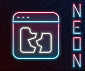 Poster - Glowing neon line Broken file icon isolated on black background. Colorful outline concept. Vector