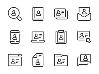 Poster - User and Profile vector line icons. Account settings and Personal services outline icon set. Identity, Website Page, Folder, Personal Information, Identification, Biography and more.