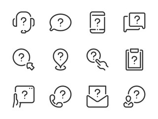 Poster - Question mark and Problem solution vector line icons. Faq and Help outline icon set. Quiz, Mail Notification, Inquiry, Assistance, Online Support and more.