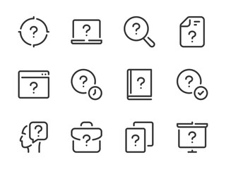 Poster - Question mark and Problem solution vector line icons. Faq and Help outline icon set. Quiz, Problem Solving, Guide, Solution, Inquiry, Assistance, Online Support and more.