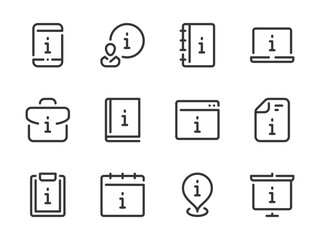 Poster - Information and Help center vector line icons. Faq, Info, Helpdesk, Guidance and Instruction outline icon set. Mobile Phone, Plan, Guidebook, Schedule, Manual, Document, Website and more.