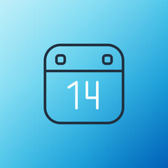 Poster - Line Calendar with February 14 icon isolated on blue background. Valentines day. Love symbol. Colorful outline concept. Vector