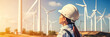 Electricity woman windmill technology turbine people renewable power sky farm wind engineer energy worker