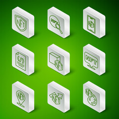 Poster - set line nft digital crypto art, growth bar chart, shield, binary code, search, and icon. vector