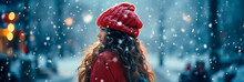 A Girl Snow Christmas Scene, Copy Space, Presents, Christmas Spirit, Santa Clauss, Familiy, Tree,