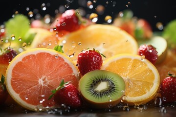 Wall Mural - Appetizing fresh background on the theme of healthy fruits