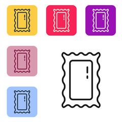 Poster - Black line Big full length mirror for bedroom, shops, backstage icon isolated on white background. Set icons in color square buttons. Vector