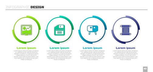 Poster - Set Picture, Floppy disk, TV table stand and Papyrus scroll. Business infographic template. Vector