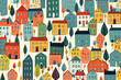 Simple towns and villages quirky doodle pattern, wallpaper, background, cartoon, vector, whimsical Illustration