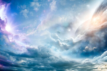 Wall Mural - abstract background with mystic sky, cosmic nebula and light like fantasy and fictional background