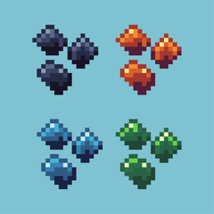 Poster - Pixel art sets of coal fuel with variation color item asset. Simple bits of charcoal on pixelated style. 8bits perfect for game asset or design asset element for your game design asset.