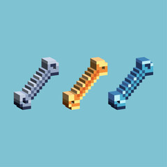 Poster - Isometric Pixel art 3d of wrench for items asset. Gold wrench on pixelated style.8bits perfect for game asset or design asset element for your game design asset.
