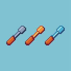 Poster - Pixel art sets of gold screwdriver with variation color item asset. Simple bits of screwdriver on pixelated style. 8bits perfect for game asset or design asset element for your game design asset.